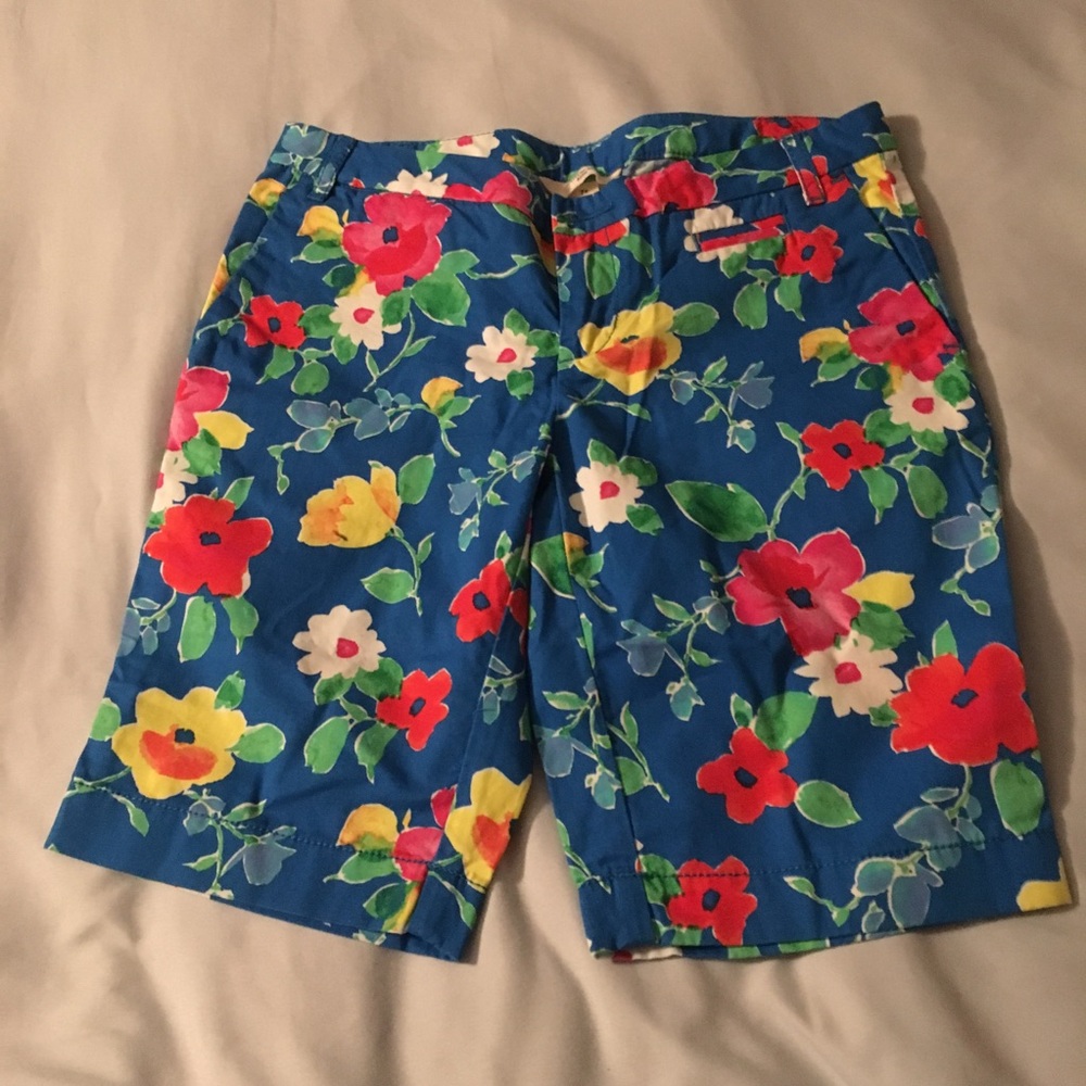 Lands End girls bright floral shorts